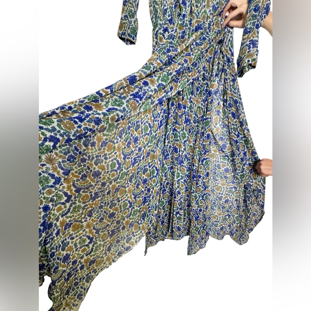 Poupette St Barth Floral Silk Chiffon Dress Ilona Wrap Maxi Blue Womens SZ Small - Picture 4 of 16